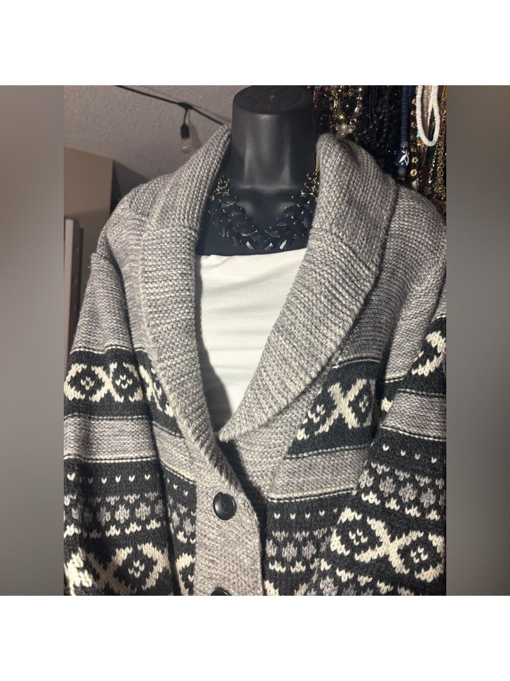 Vintage Sansara Nordic Fair Isle Cardigan Sweater XL Cozy Winter Cabin Unisex - Picture 3 of 17